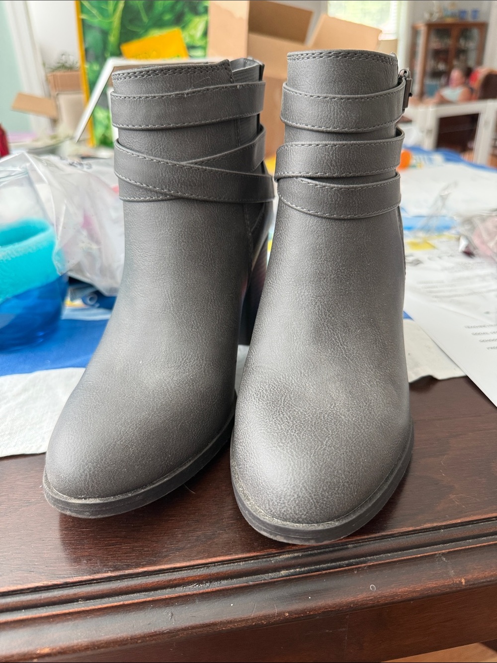 Dream Pairs Gray Wrap-Strap Ankle Booties